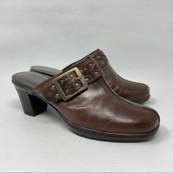 Clarks Bendables Mirabelle Holly Leather Buckle Mule Clog Shoe 83545 Women 8 M - Picture 1 of 13